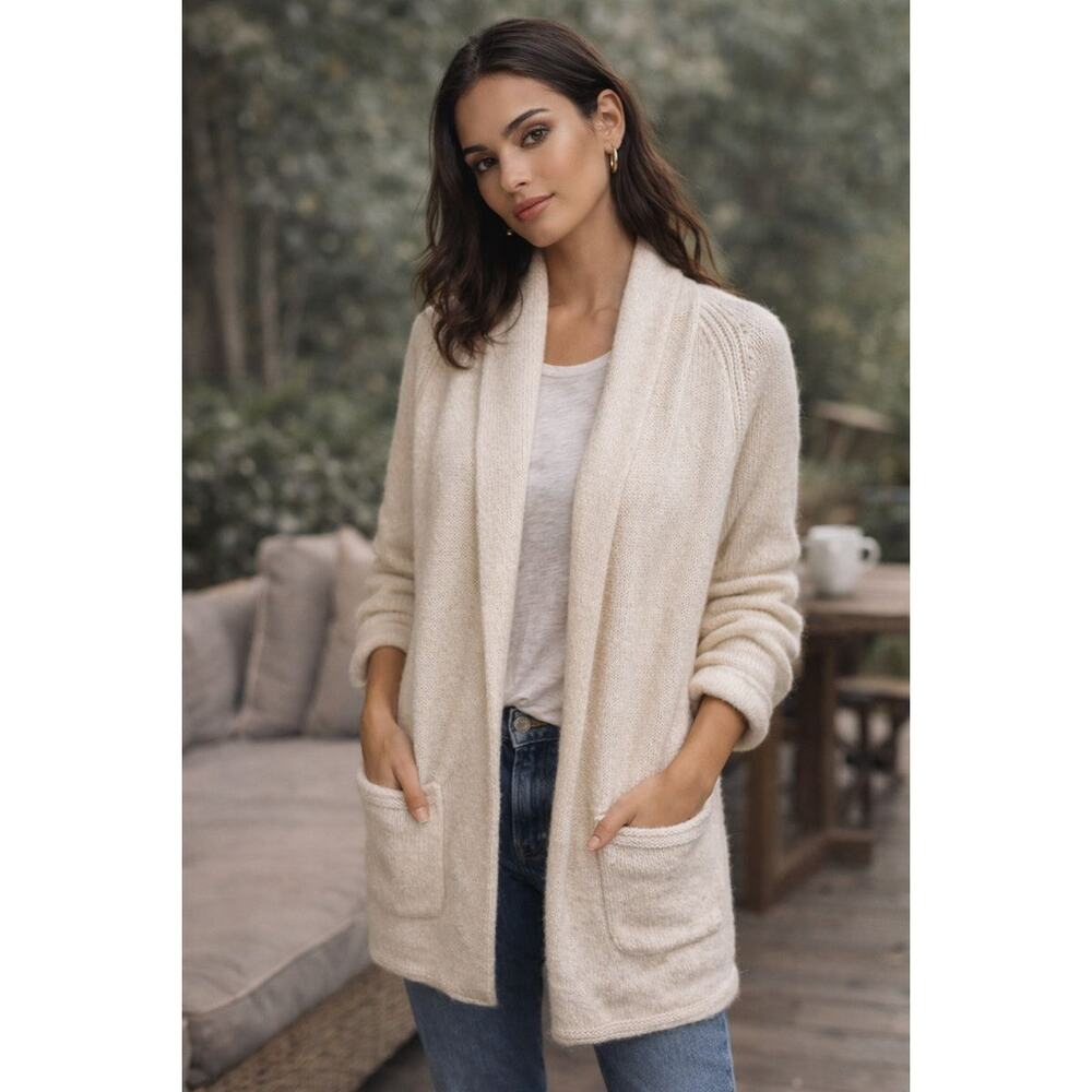 J.Crew Chunky Knit Shawl Collar Cardigan Sweater Cream Ivory Size M